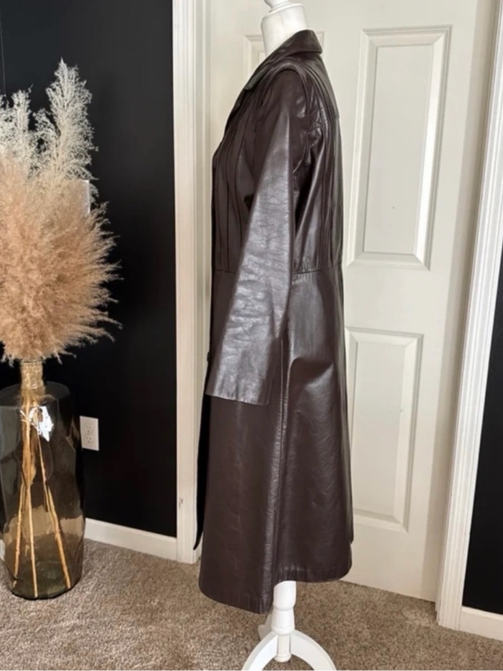 Vintage 70s Nappa Leather TIBOR Long Trench Coat Brown Leather Jacket - Picture 4 of 10